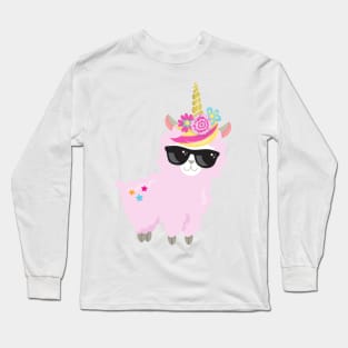 Unicorn Llama, Little Llama, Cute Llama, Alpaca Long Sleeve T-Shirt